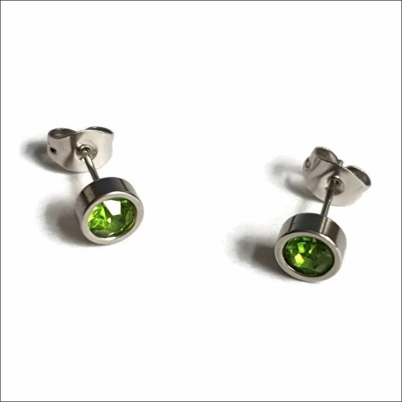 RVS Lichtgroene Kristal Oorbellen 6mm - Groene Zirkonia Studs -