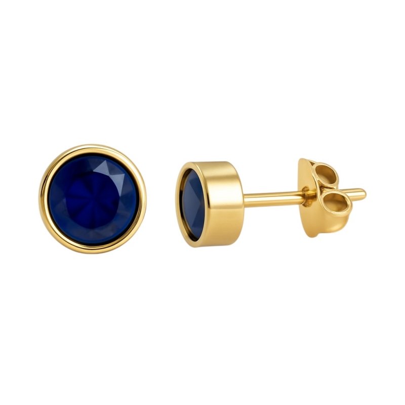 RVS oorbellen met donkerblauwe zirkonia &acirc;&euro;&ldquo; 6 mm -