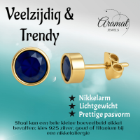 RVS oorbellen met donkerblauwe zirkonia &acirc;&euro;&ldquo; 6 mm -