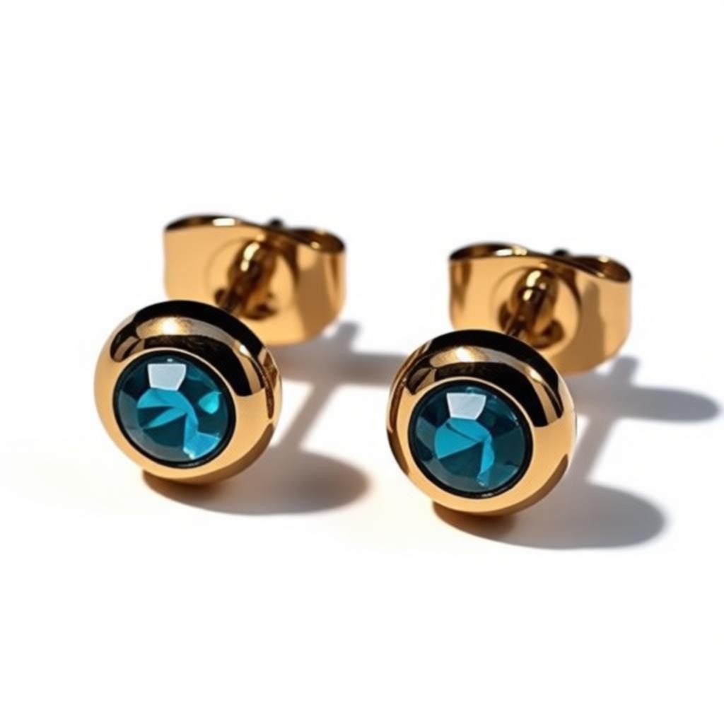Oorbellen &acirc;&euro;&ldquo; RVS Goudkleurig met Blauwe Zirkonia (6mm) -