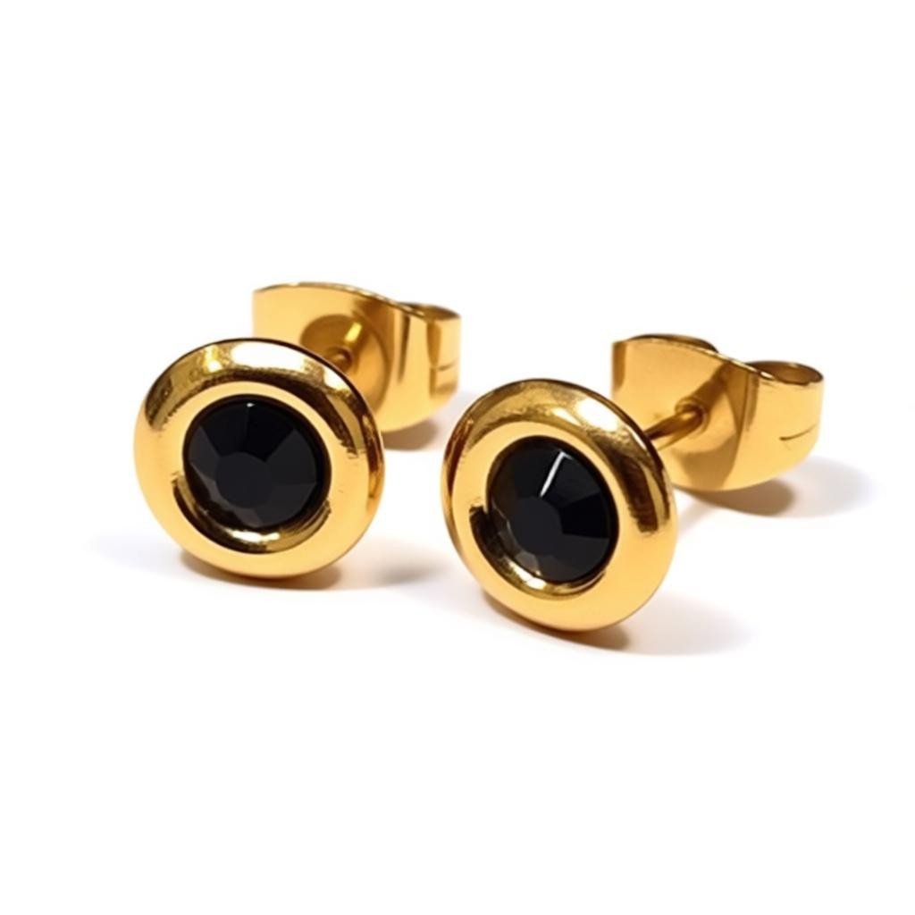 Zwarte Kristal Oorbellen goudkleur - 8mm -