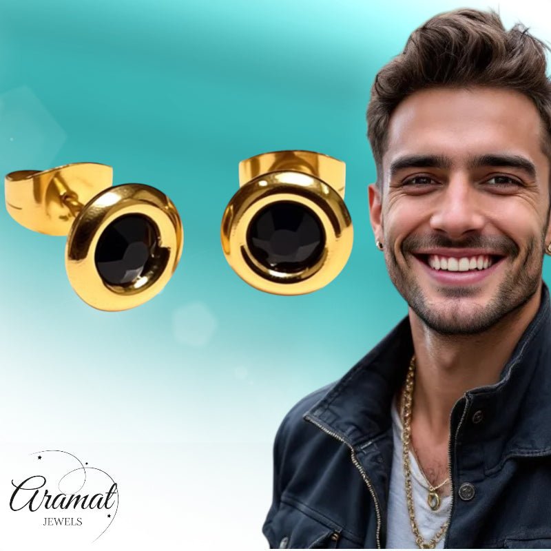 Zwarte Kristal Oorbellen goudkleur - 8mm -