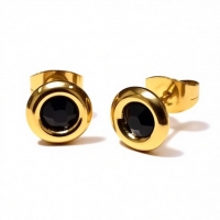 Zwarte Kristal Oorbellen goudkleur - 8mm -