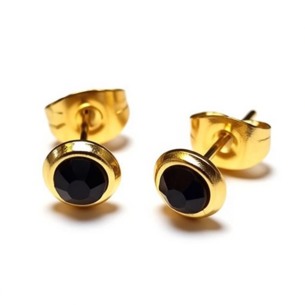 RVS Oorbellen Zwarte Kristal Goudkleur Rond 6mm - Elegante Oorstekers -