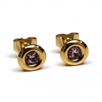 Oorbellen &acirc;&euro;&ldquo; RVS Goudkleurig met Roze Kristal (8mm) -