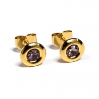 Oorbellen &acirc;&euro;&ldquo; RVS Goudkleurig met Roze Kristal (8mm) -