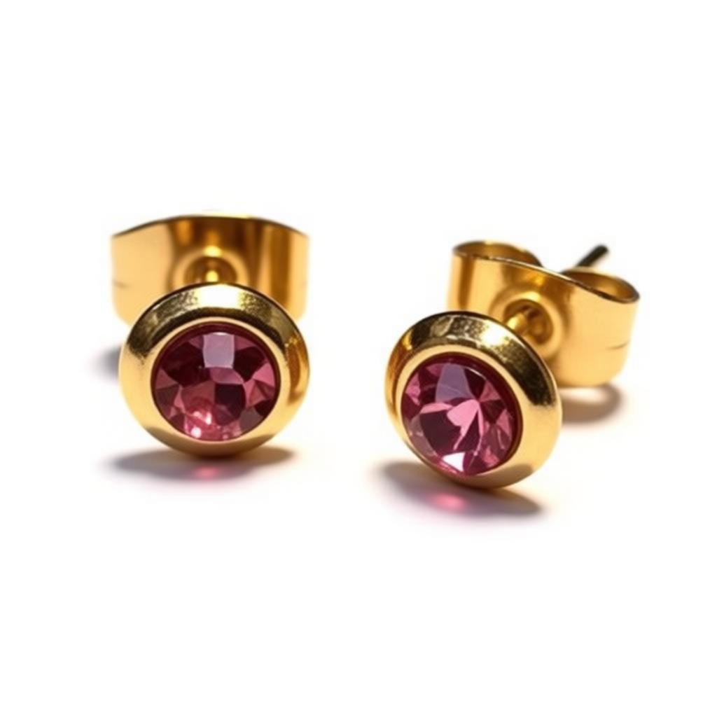 Zweerknopjes &acirc;&euro;&ldquo; RVS Goudkleurig met Roze Kristal (6mm) -