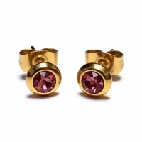 Zweerknopjes &acirc;&euro;&ldquo; RVS Goudkleurig met Roze Kristal (6mm) -