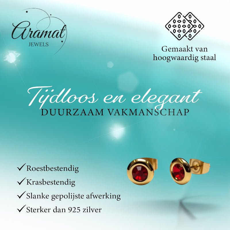 Oorbellen &acirc;&euro;&ldquo; Staal Rode Kristal Goudkleurig (8mm) -