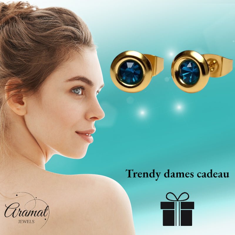 Oorbellen &acirc;&euro;&ldquo; Staal Zeegroene Kristal Goudkleurig (8mm) -