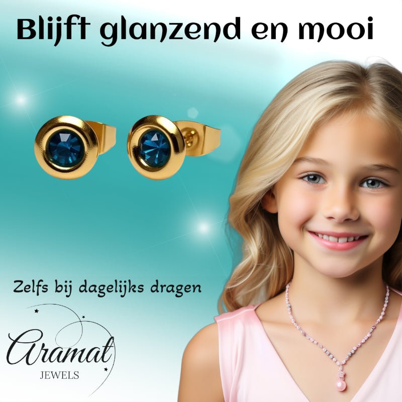Oorbellen &acirc;&euro;&ldquo; Staal Zeegroene Kristal Goudkleurig (8mm) -