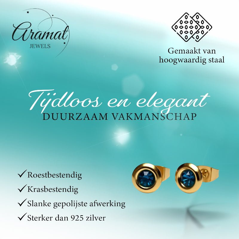 Oorbellen &acirc;&euro;&ldquo; Staal Zeegroene Kristal Goudkleurig (8mm) -
