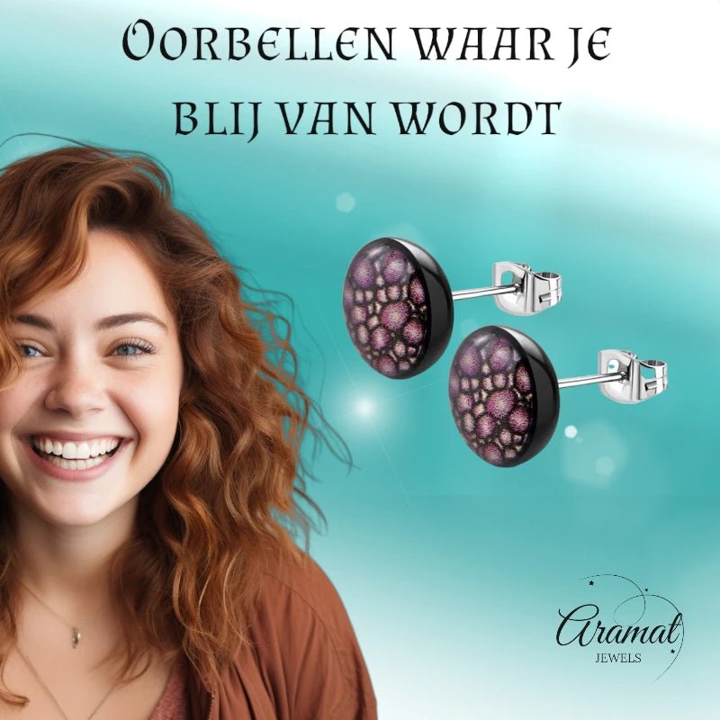 Paarse Krokodillenleerprint Oorbellen -