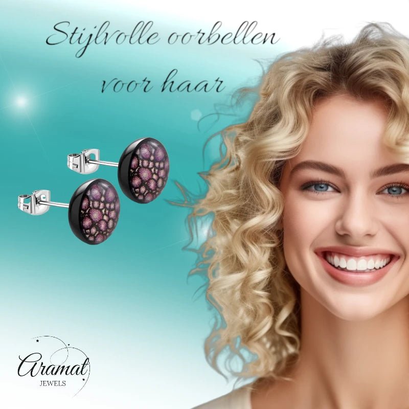Paarse Krokodillenleerprint Oorbellen -