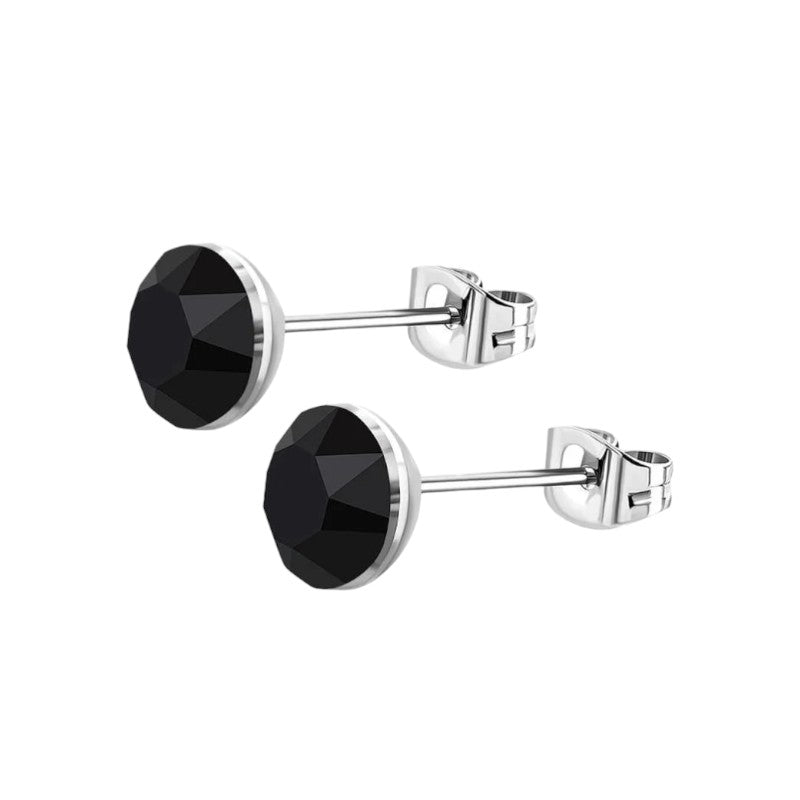 Zwarte Kristal Oorbellen RVS - 3mm -