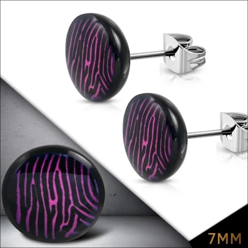 Ronde Zebra Print Oorbellen - 7mm Paars/Zwart -