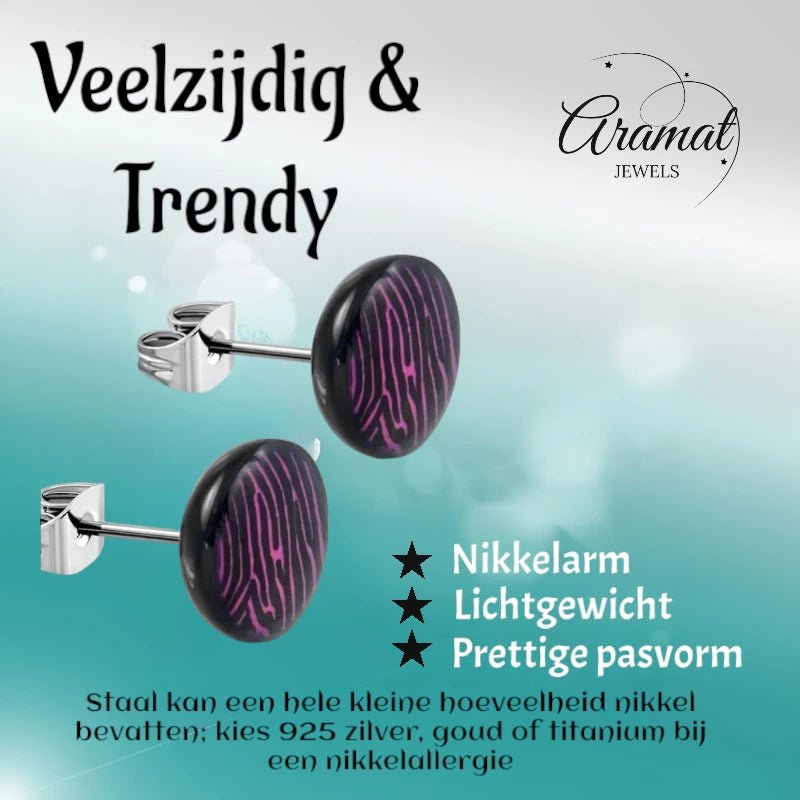 Ronde Zebra Print Oorbellen - 7mm Paars/Zwart -