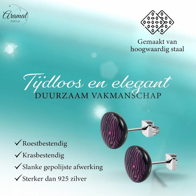 Ronde Zebra Print Oorbellen - 7mm Paars/Zwart -