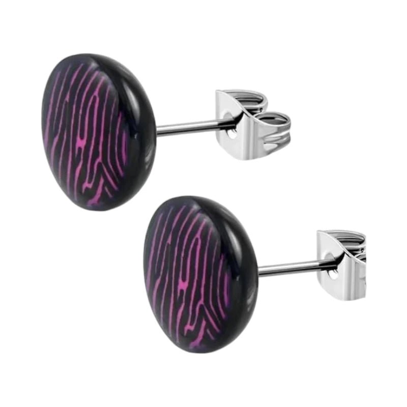 Ronde Zebra Print Oorbellen - 7mm Paars/Zwart -