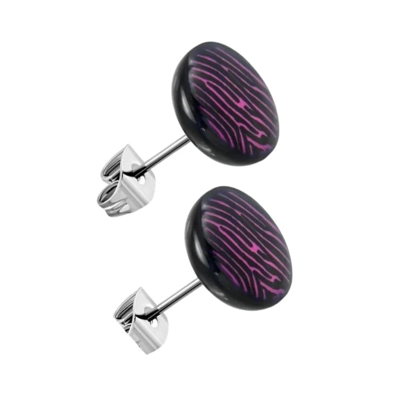 Ronde Zebra Print Oorbellen - 7mm Paars/Zwart -