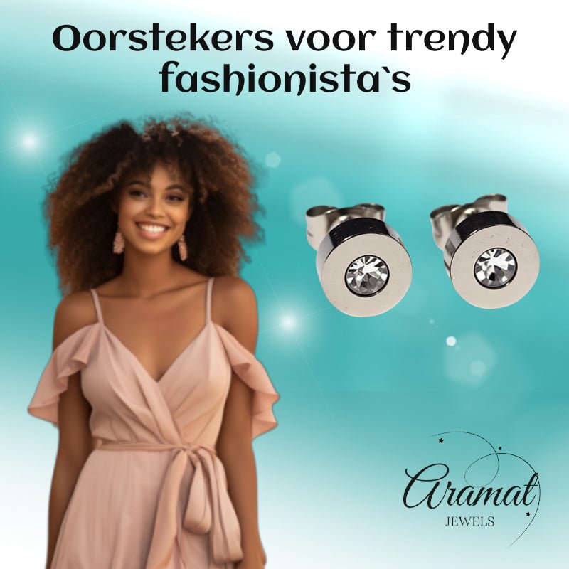 Oorbellen &acirc;&euro;&ldquo; RVS Transparant Kristal Zilverkleurig (7mm) -