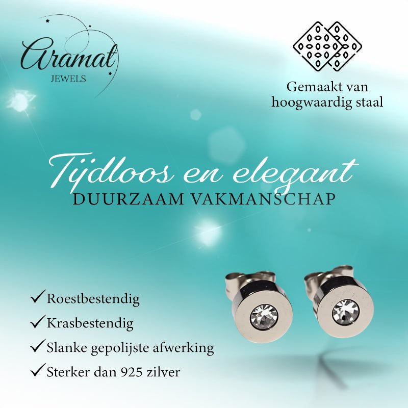 Oorbellen &acirc;&euro;&ldquo; RVS Transparant Kristal Zilverkleurig (7mm) -