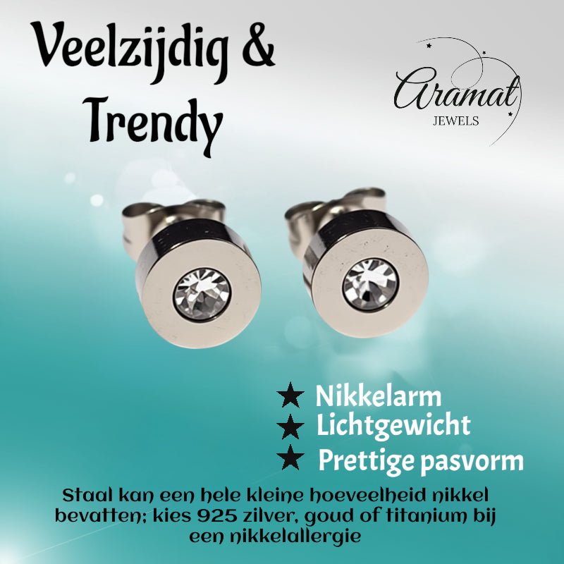 Oorbellen &acirc;&euro;&ldquo; RVS Transparant Kristal Zilverkleurig (7mm) -