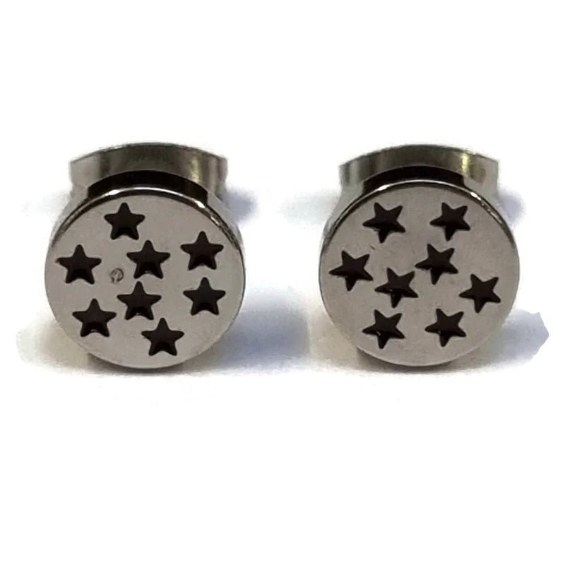 Oorbellen &acirc;&euro;&ldquo; RVS Sterrenpatroon Zilver/Zwart (8mm) - Unisex
