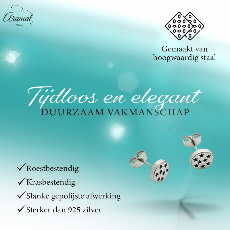 Oorbellen &acirc;&euro;&ldquo; RVS Sterrenpatroon Zilver/Zwart (8mm) - Unisex