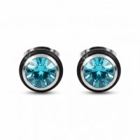 Ronde Stalen Oorbellen met Lichtblauwe Zirkonia - Unisex