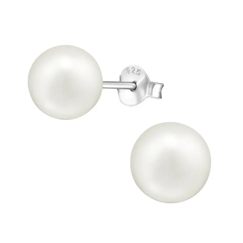 925 Zilveren Parel Oorbellen 6-10mm - Matte Parel Oorstekers - Licht Grijs -