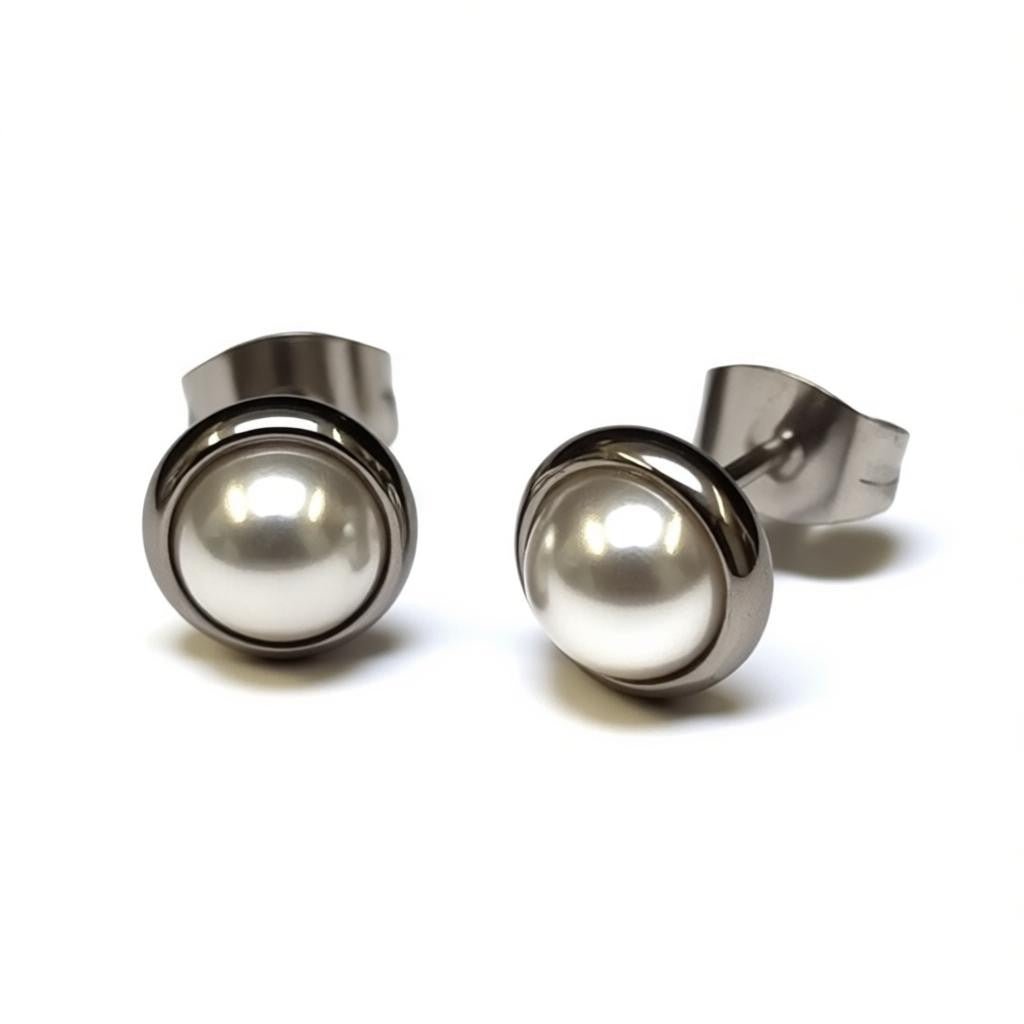 Oorstekers &acirc;&euro;&ldquo; Parel Wit Staal (8mm) -
