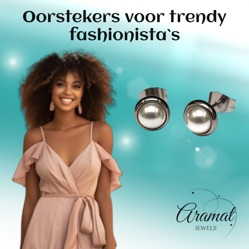 Oorstekers &acirc;&euro;&ldquo; Parel Wit Staal (8mm) -