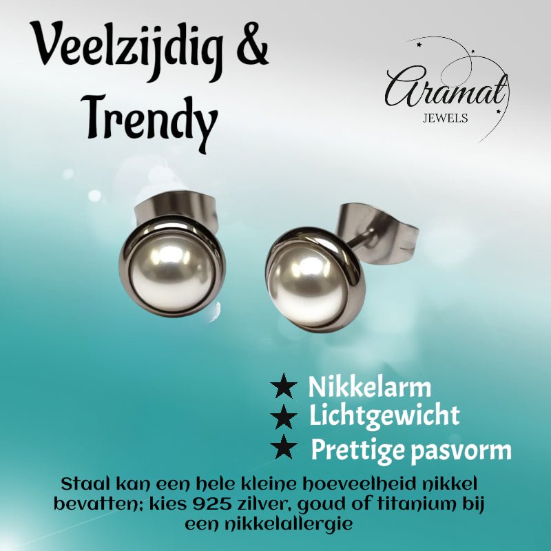 Oorstekers &acirc;&euro;&ldquo; Parel Wit Staal (8mm) -