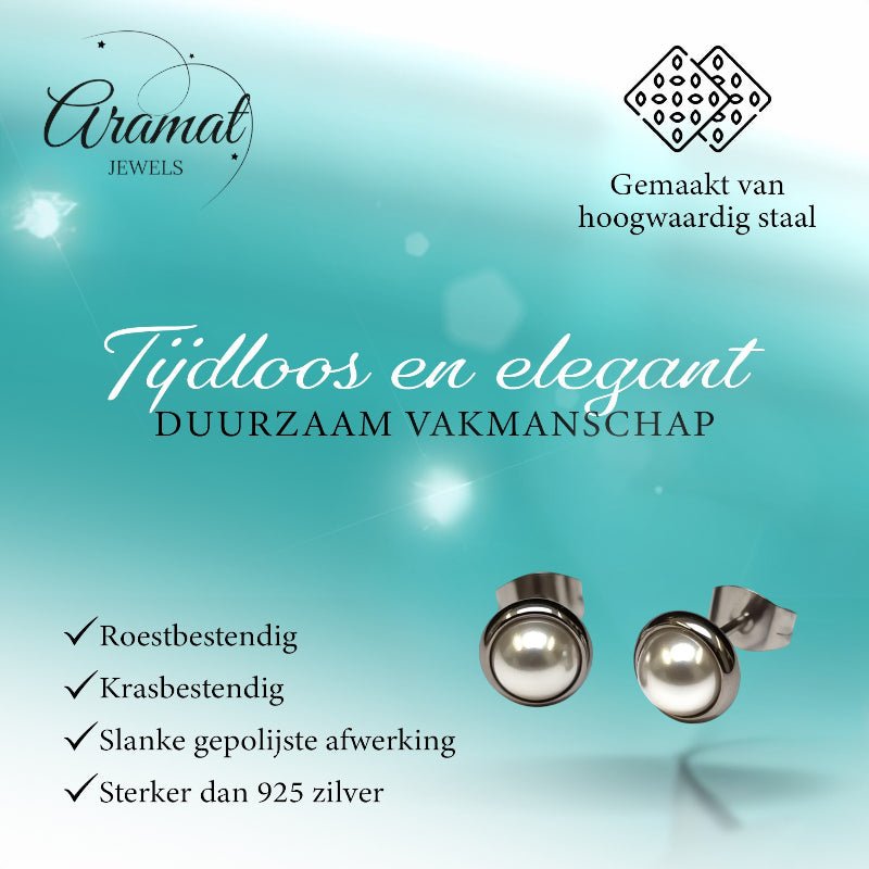 Oorstekers &acirc;&euro;&ldquo; Parel Wit Staal (8mm) -