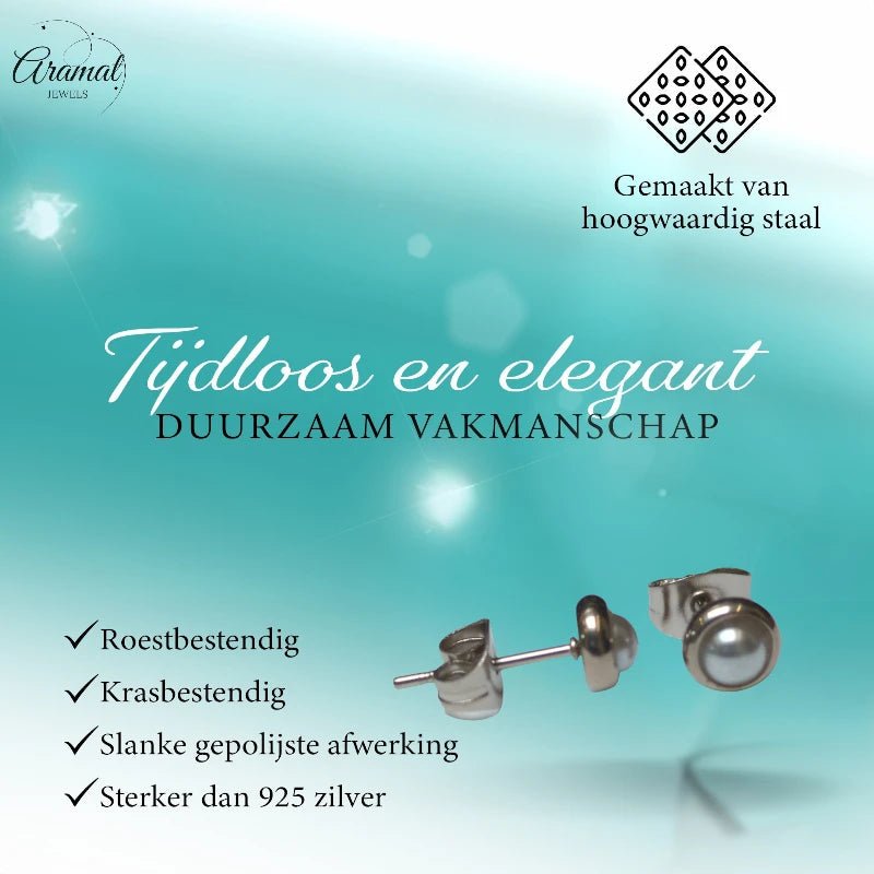 Parel oorbellen-wit - 6mm - Staal -