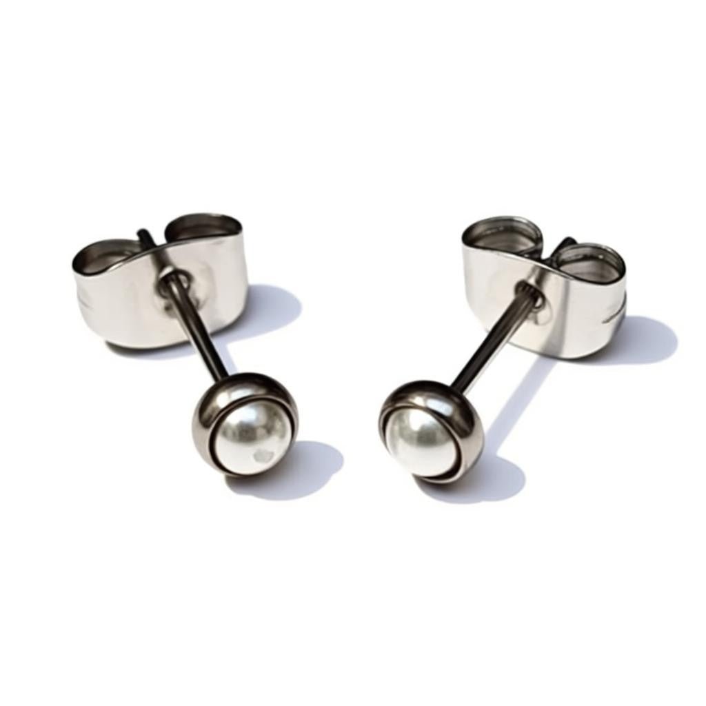 Oorstekers &acirc;&euro;&ldquo; Stalen Parel Wit Zilverkleurig (4mm) -