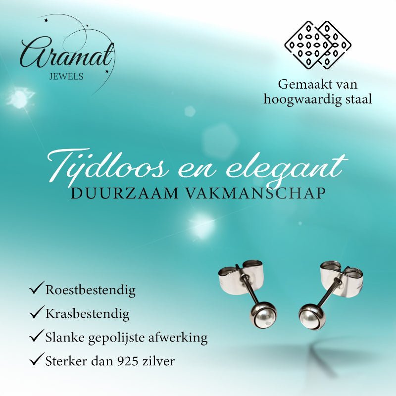 Oorstekers &acirc;&euro;&ldquo; Stalen Parel Wit Zilverkleurig (4mm) -