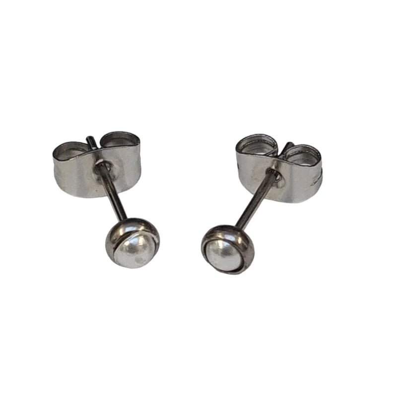 Oorstekers &acirc;&euro;&ldquo; Stalen Parel Wit Zilverkleurig (4mm) -