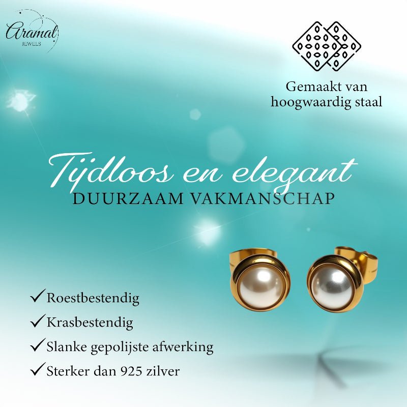 Oorknopjes &acirc;&euro;&ldquo; Parel Wit Goudkleurig (8mm) -