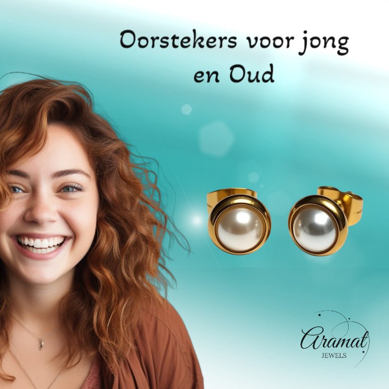 Oorknopjes &acirc;&euro;&ldquo; Parel Wit Goudkleurig (8mm) -