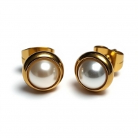 Oorknopjes &acirc;&euro;&ldquo; Parel Wit Goudkleurig (8mm) -