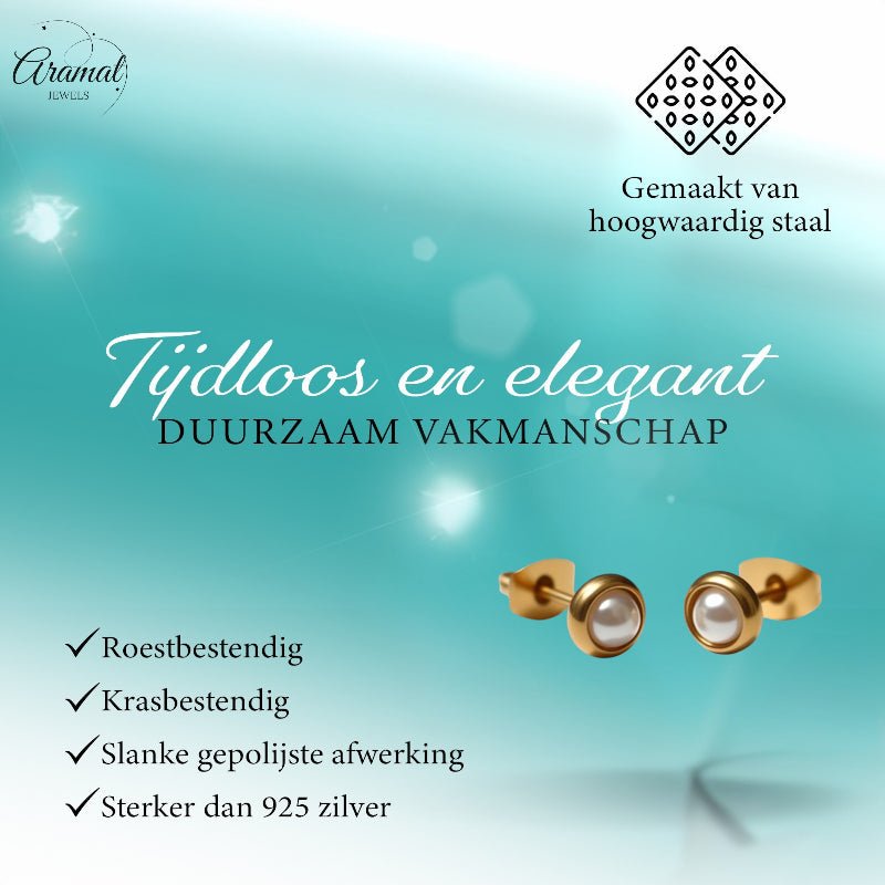 Oorbellen &acirc;&euro;&ldquo; Parel Wit in Goudkleurig Design (6mm) -