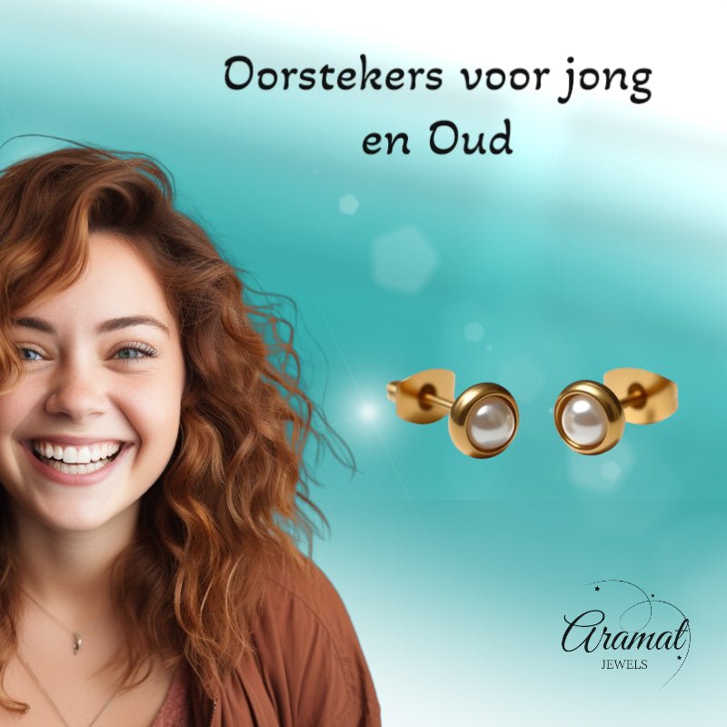 Oorbellen &acirc;&euro;&ldquo; Parel Wit in Goudkleurig Design (6mm) -