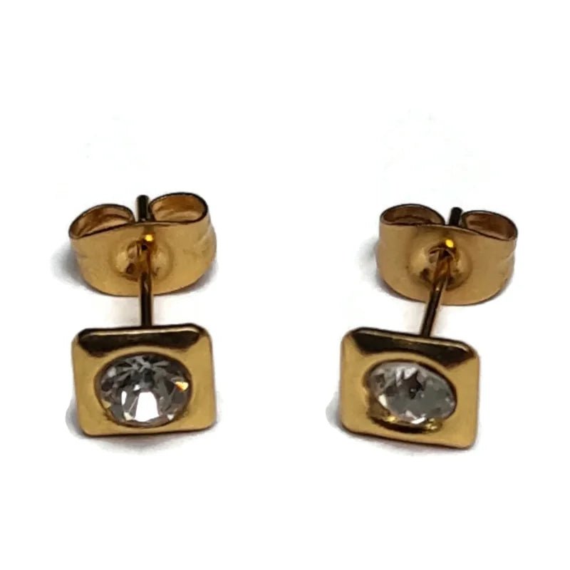 RVS Vierkante Oorbellen Goudkleur met Zirkonia 6mm - Elegante Oorstekers -