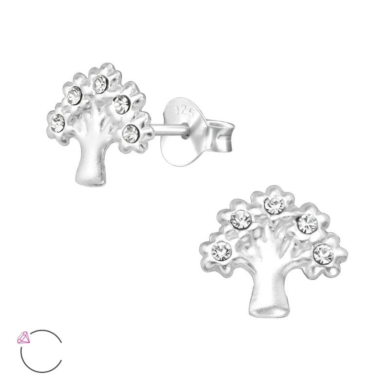 ZIlveren Levensboom Oorbellen 8mm -