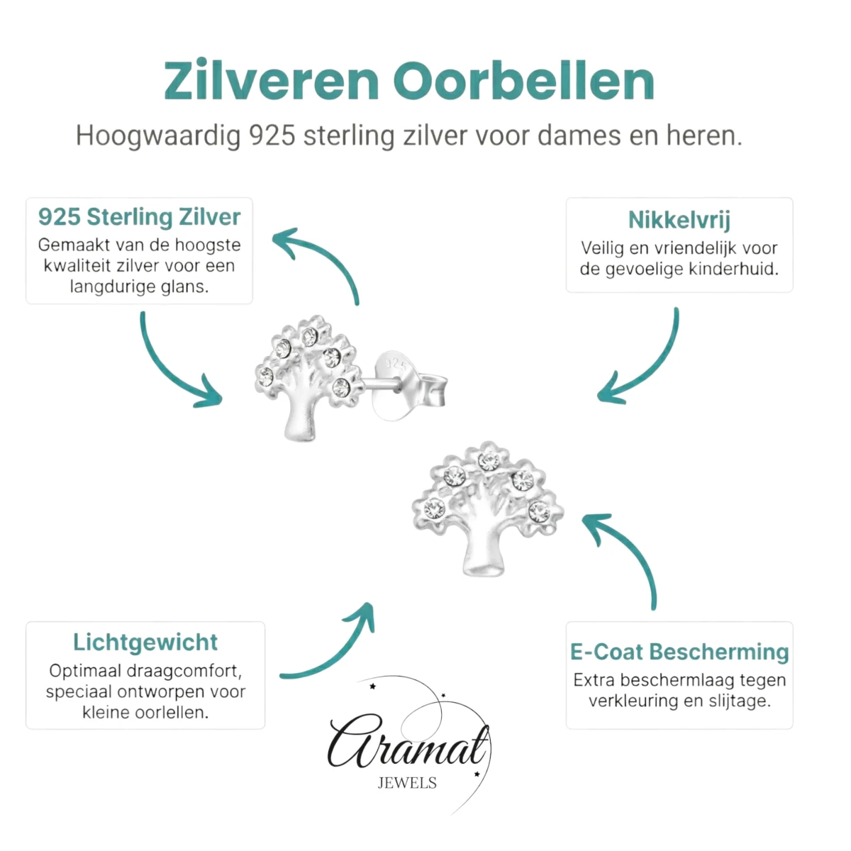 ZIlveren Levensboom Oorbellen 8mm -