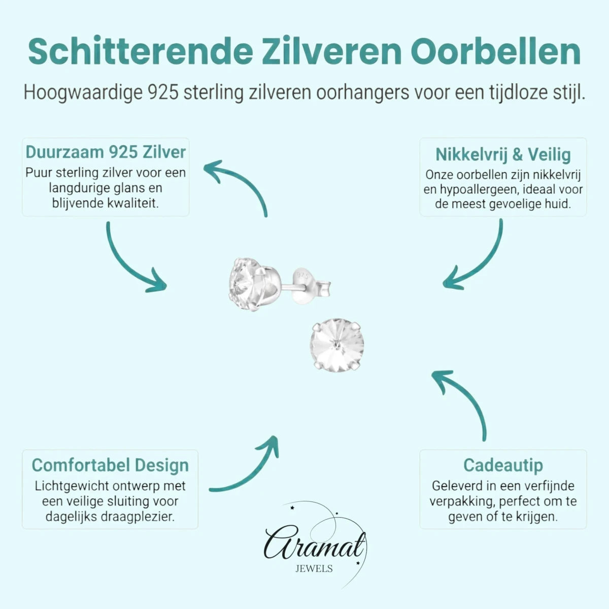 Prachtige Kristallen Oorbellen van 925 Sterling Zilver -