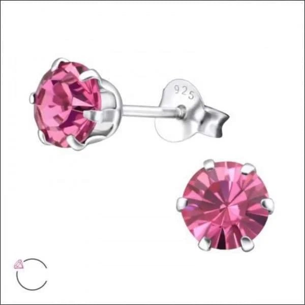 Zilveren Kristal Oorbellen roze -