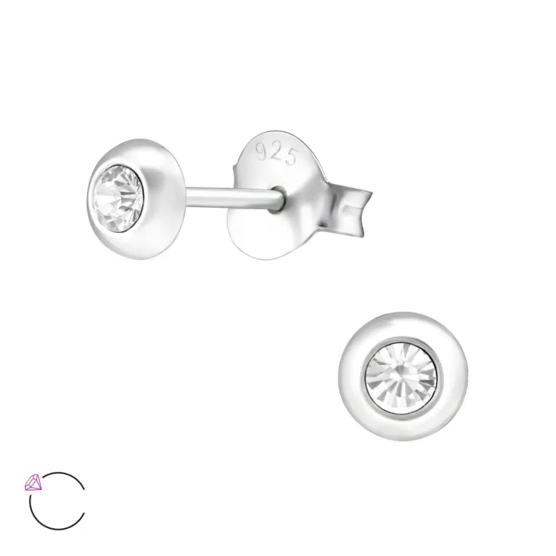 Zilveren Kristallen Oorbellen - 4mm - Transparant -